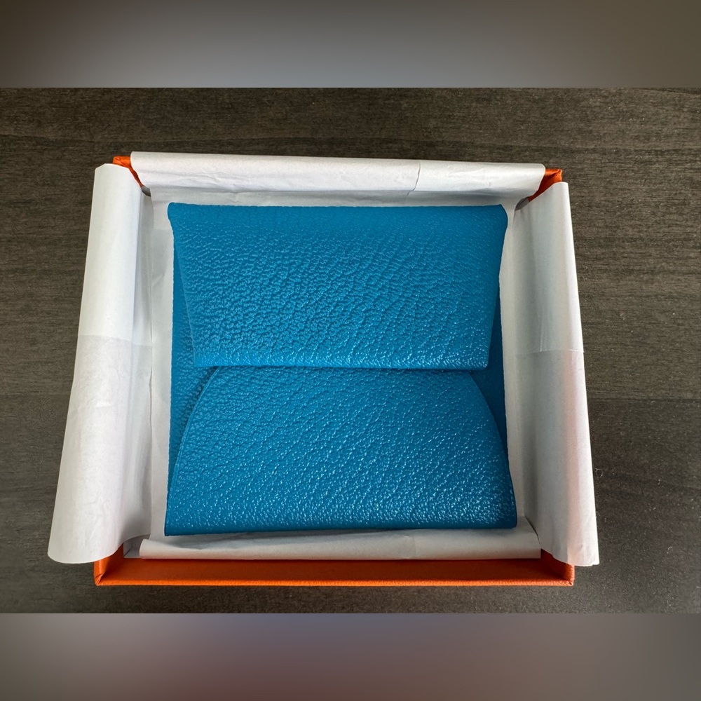Hermes Bastia Coin Purse in Bright Blue/Brown